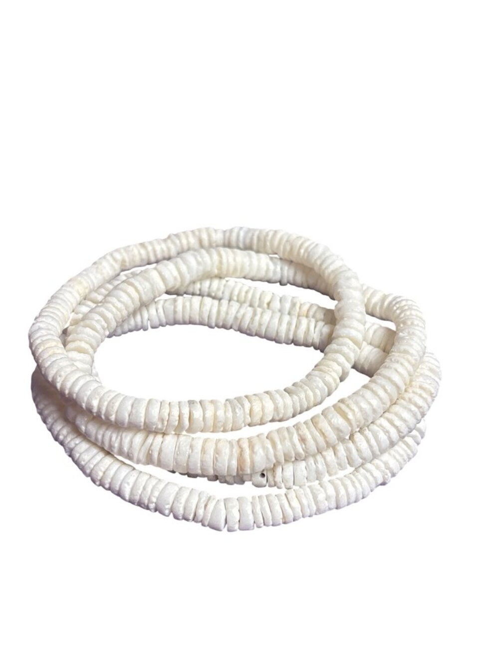 Set of 4 White Shell Beaded Stretchy Bracelets 6.5 inches Unstretched
